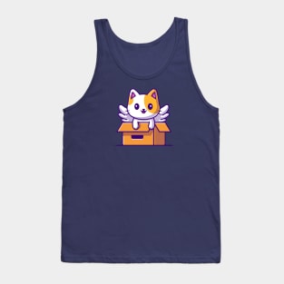 Cute Cat Unicorn Play In Box Cartoon Tank Top